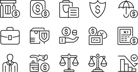 Financial Security and Investment Icons Outline Style