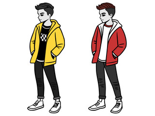 Young Boys Standing in Streetwear Style &ndash; Fashion Vector Illustration