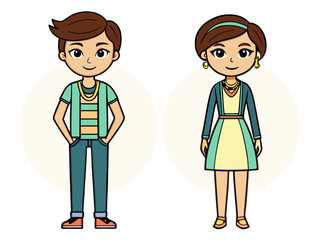Boy and Girl Standing Characters in Casual Clothes &ndash; Flat Vector