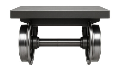 Single-axle track inspection cart with flatbed and metal rail wheels.