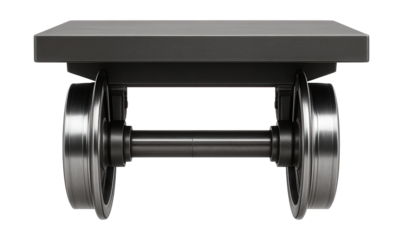 Single-axle track inspection cart with flatbed and metal rail wheels.