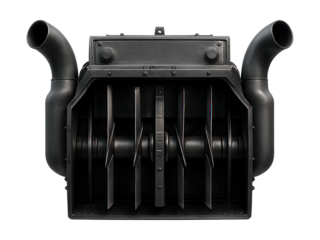 Rail snow cutter featuring vertical rotating blades and side snow ejection pipes.