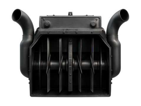 Rail snow cutter featuring vertical rotating blades and side snow ejection pipes.