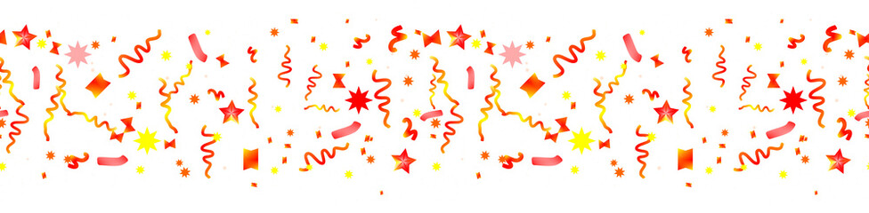 Colorful confetti seamless border isolated on transparent background.