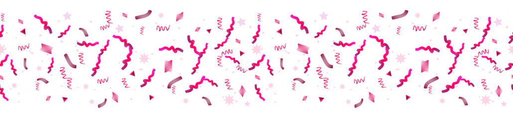 Confetti seamless border on transparent background for party, celebration, decoration, anniversary, poster, banner.