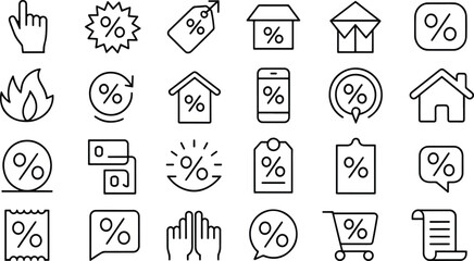 Discount and Sale Icons Line Art Set