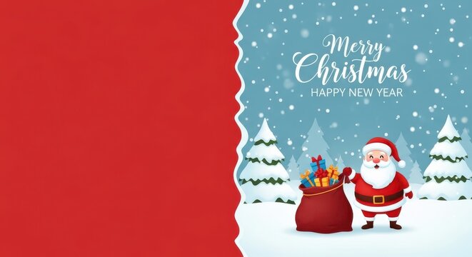 Winter landscape Satna Clause with Gifts Banner Design , Christmas sale, banner design template