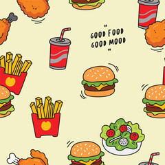 Colorful Doodle Fast Food Background Vector Design 