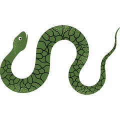 Naklejka premium Green Serpent Illustration with Scaly Pattern and Textured Skin on Transparent Background Simple Graphic Design