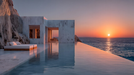 Stunning Cliffside Villa with Infinity Pool Overlooking Serene Ocean at Sunset