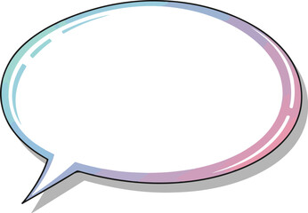 Ovalshaped speech bubble with a color gradient from blue to pink with a shadow and black outline