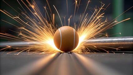 Dynamic tennis ball with vibrant sparks flying, showcasing energy and unique visuals