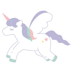 羽の生えたパステルカラーのユニコーンのイラスト