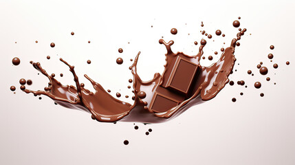 Milk Chocolate Pieces Falling with Small Drips of Melted Chocolate on Transparent Background
