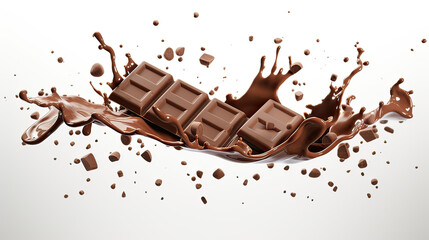 Milk Chocolate Pieces Falling with Small Drips of Melted Chocolate on Transparent Background