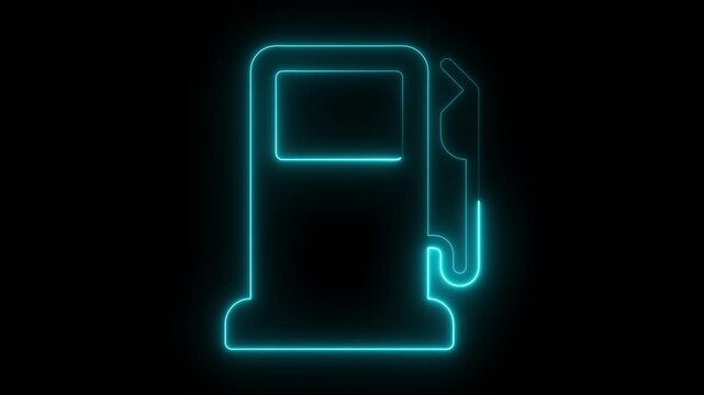 Neon Gas Pump Icon on Black Background fuel station. neon gas pump icon animation. Fuel pump icon on black background. Gas Station motion icon.
