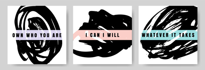 Dynamic background with inspiration and motivation phrases. Layouts for planners and journals. Templates for social media posts, marketing campaigns, coaching, training and cards.