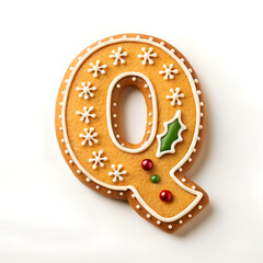 Ornate gingerbread cookie letter Q for Christmas decoration