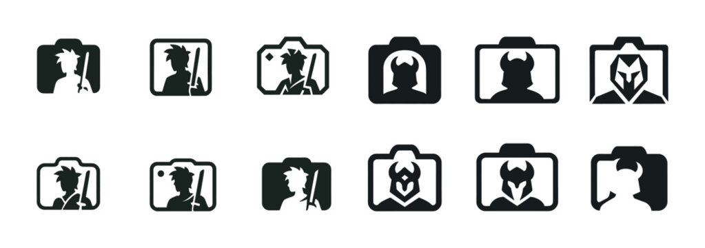 Fototapeta Gaming icons set featuring warriors and demonic characters
