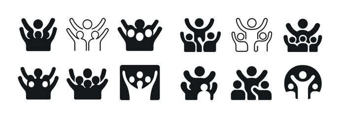 Set of abstract family and friendship icons in black and white