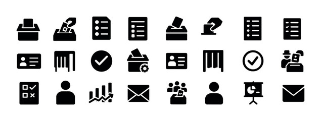 Set of election and voting icons in black silhouette style