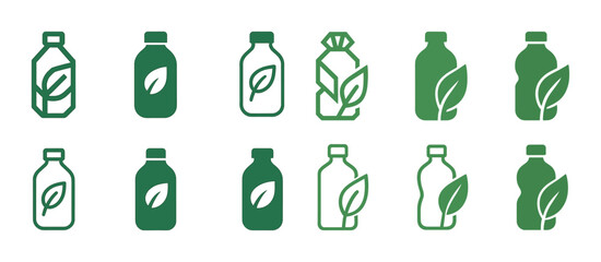 Fototapeta premium Set of eco-friendly green bottles with leaf symbols indicating sustainability