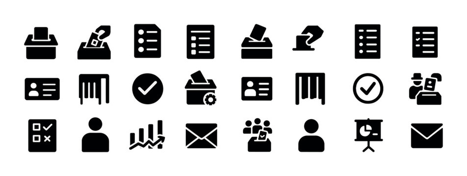 Set of election and voting icons in black silhouette style