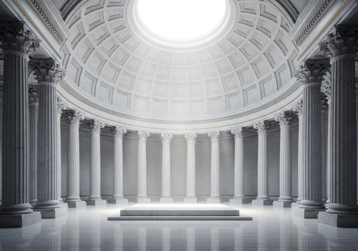 Ancient Roman architecture showing columns of the Pantheon, St Peter's Basilica, and St Mary Major, a classic detail of Italy's church and palace buildings
