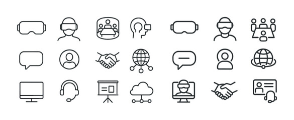 Virtual reality and communication icons in simple outline style