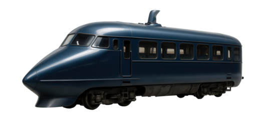 Streamlined diesel railcar featuring a sleek nose and roof exhaust stack.