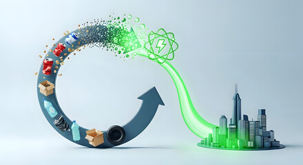 Visualize the Power of Recycling: Circular Economy Transforming Waste into Clean Energy for Sustainable Cities, a Modern Solution for a Greener Future
