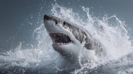 Naklejka premium Close-up of A great white shark is surfacing