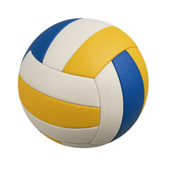 Colorful Volleyball with Blue, Yellow, and White Panels on Isolated Background