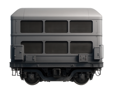 Two-level power supply railcar featuring external control boxes and ventilation grilles.