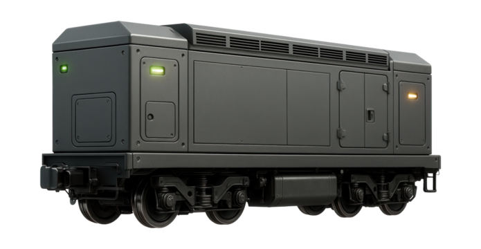 Efficient generator train car featuring built-in LED indicators and access hatches.