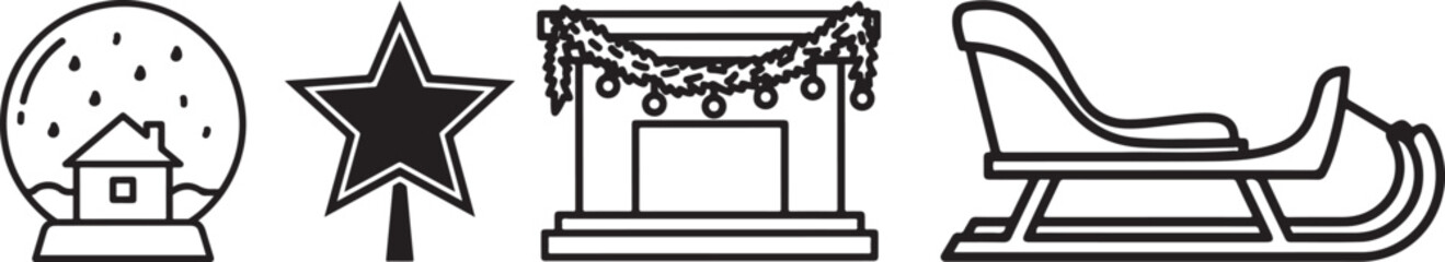 Fototapeta premium Minimalist Outline Christmas Winter Holiday Icons Design Elements