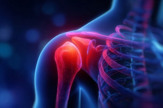 Understanding tendonitis: a visual guide to bursitis relief. Large format. Subtle changes in depictions of rotator injury and healing concepts. Advertising photo. High resolution.