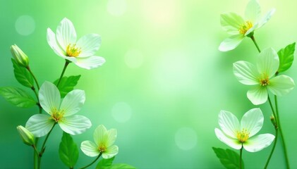 Whimsical white & green petal swirls, ethereal abstract backdrop, shapes, shadow, vibrant