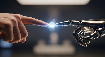 Human robot connection concept highlighting technological interaction and innovation for digital transformation theme in futuristic design