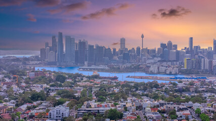 Obraz premium Aerial Panorama Drone view of Parramatta River Sydney Harbour between Balmain Gladesville Birkin Head Point and Roselle on the Bay Run Sydney NSW Australia