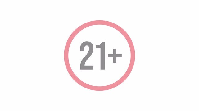 21+ age restriction icon animation on alpha channel. 4k animation video