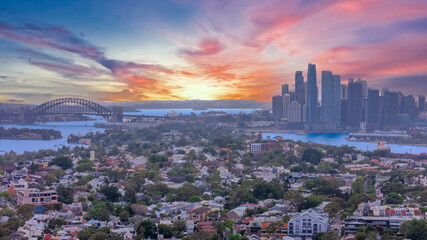 Aerial Panorama Drone view of Parramatta River Sydney Harbour between Balmain Gladesville Birkin Head Point and Roselle on the Bay Run Sydney NSW Australia