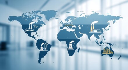 Global industrial distribution on world map - strategic positioning for international business and manufacturing analysis