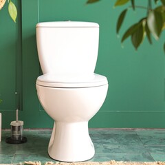 A clean, white toilet with the lid raised, showcasing a pristine bowl, set against a light-colored bathroom wall and tiled floor.