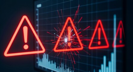 Obraz premium Warning signs disrupting a data graph, symbolizing business risk and failure.
