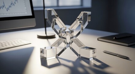Abstract geometric crystal blocks forming an 'X', symbolizing innovation and problem-solving.