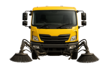 City cleaning vehicle with side brushes and extendable water jets.