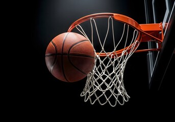 Basketball swishing through hoop in action-packed sports moment