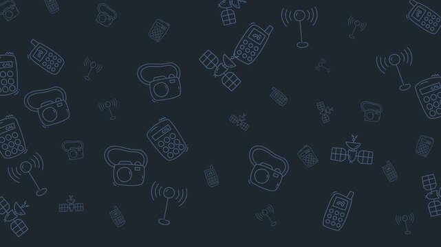 Seamless pattern of retro and modern communication technology icons