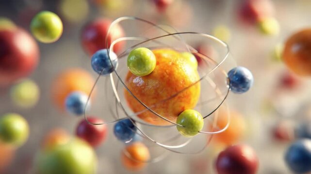 Atom: A captivating depiction of an atom, with electrons orbiting the nucleus, demonstrating the fundamental building block of all matter and the complexities of scientific knowledge.